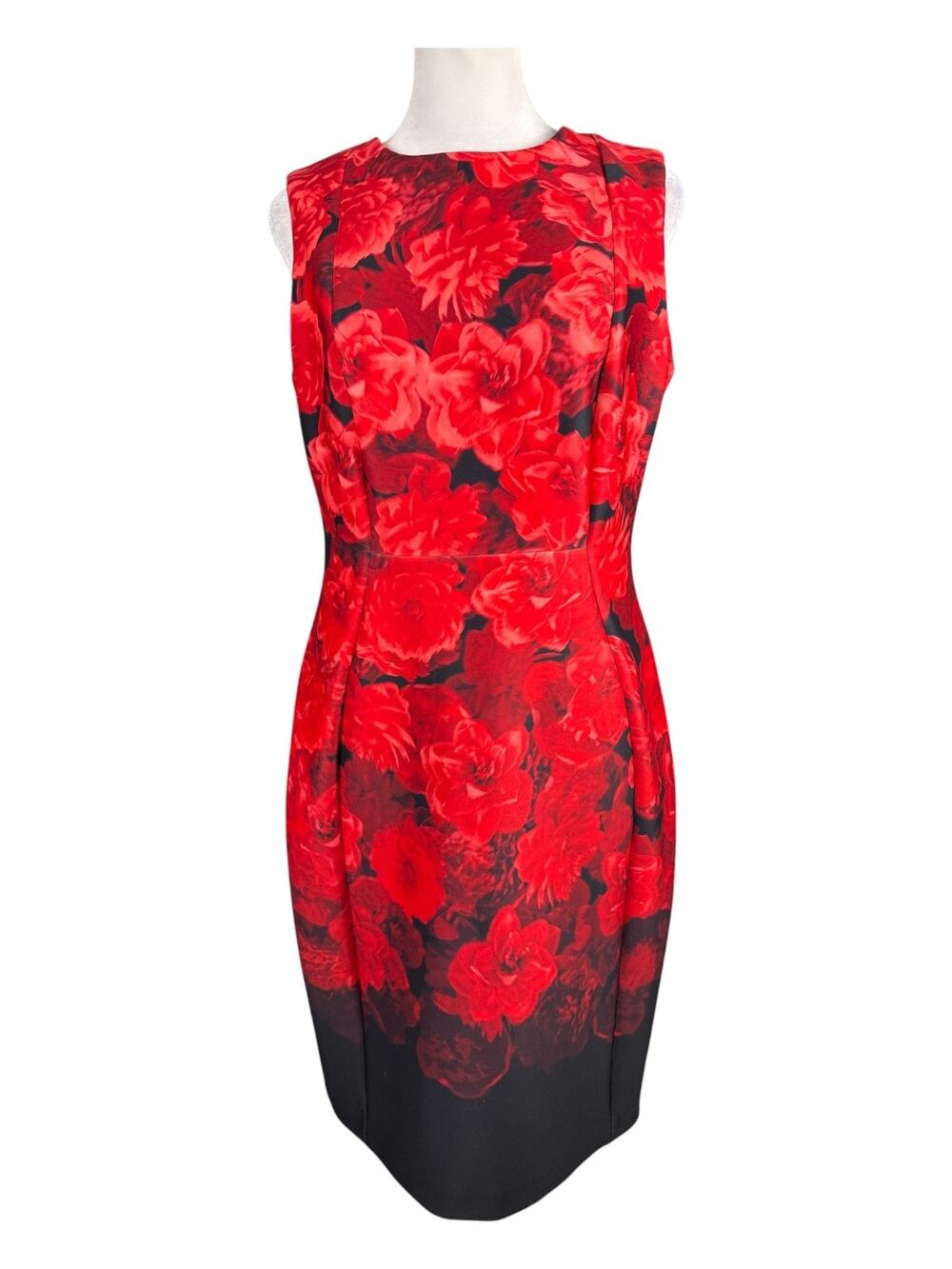 Calvin Klein 10P Sleeveless Scuba Sheath Dress Red Black Floral Cocktail